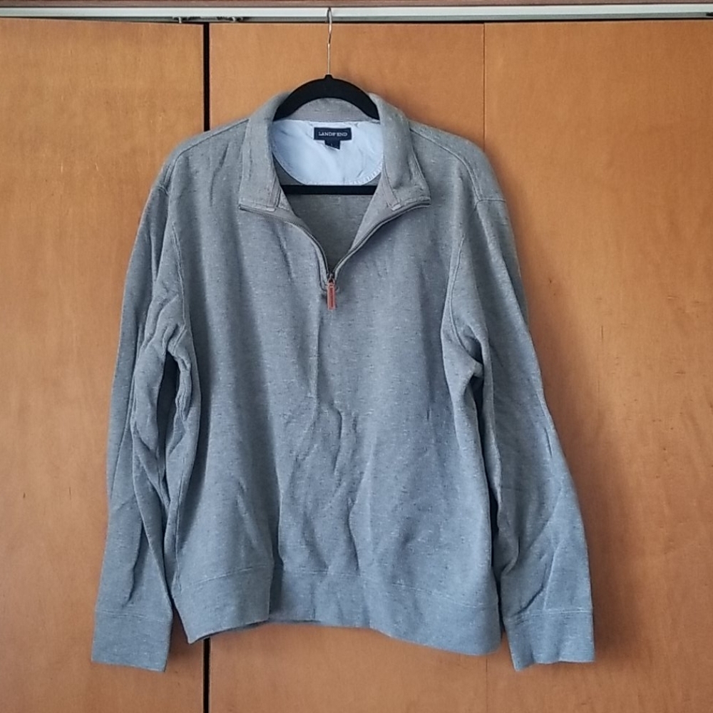 Mens Lands End Gray Half Zip Size Large Classic 100% Cotton